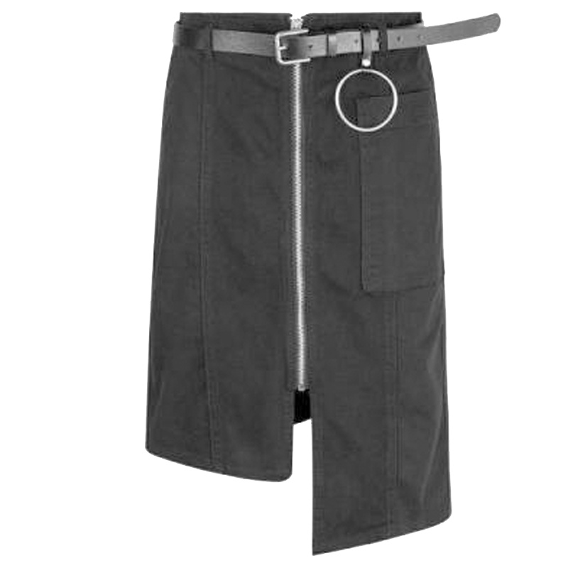 拉夏贝尔a字腰带短裙不规则个性裙子OL风半身裙_687 S建议（80斤-105斤） 黑色