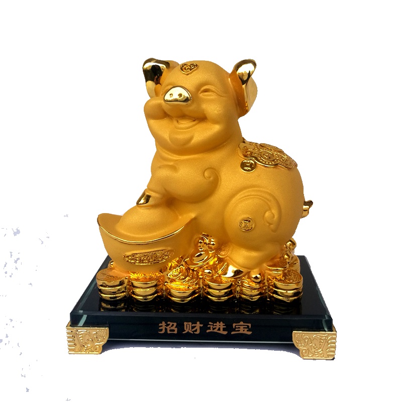 源创金猪摆件招财进宝沙金猪14公分