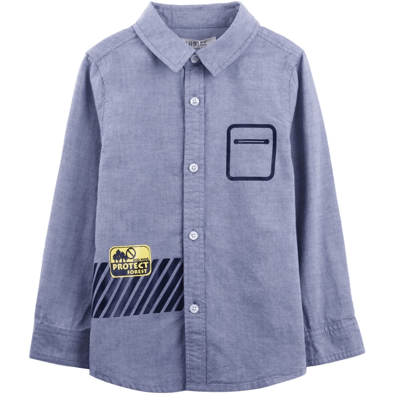 小红豆童装男童衬衫长袖纯棉春装2019新款中大童牛仔衬衫儿童衬衣潮