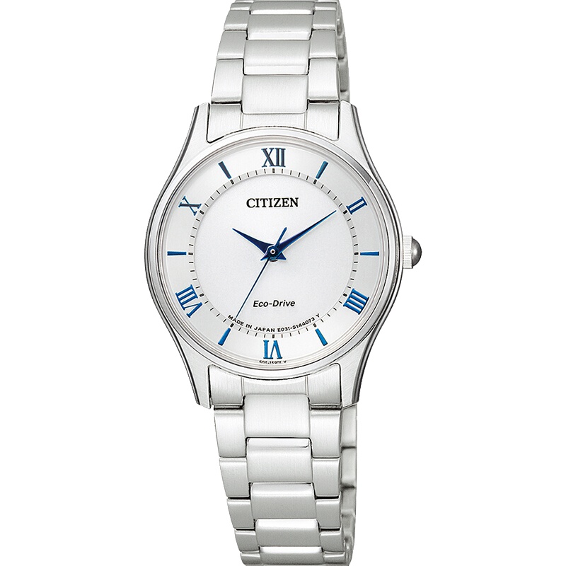 西铁城(CITIZEN)手表女士日本光动能情侣款魅银蓝针经典钢带女表EM0400-51B