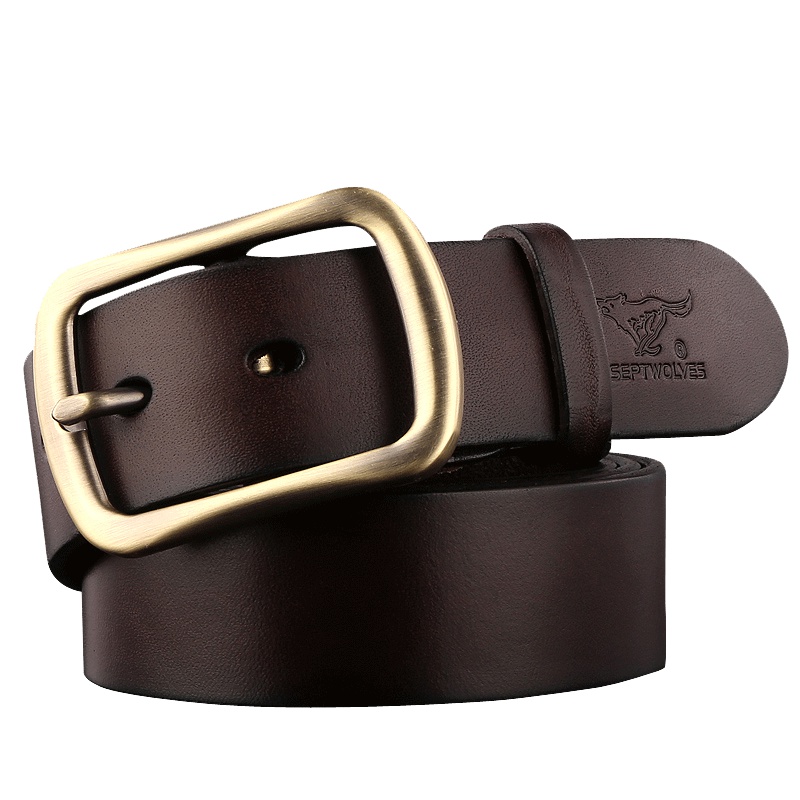 七匹狼SEPTWOLVES 皮带 男士 真皮 棕色系 针扣腰带 头层牛皮正品 韩版 青年 商务 休闲 裤带