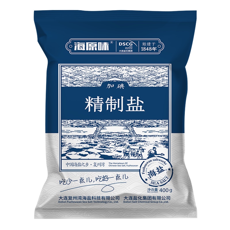 海湾加碘食用盐天然海盐400g装精制食用盐碘盐家用食盐加碘盐