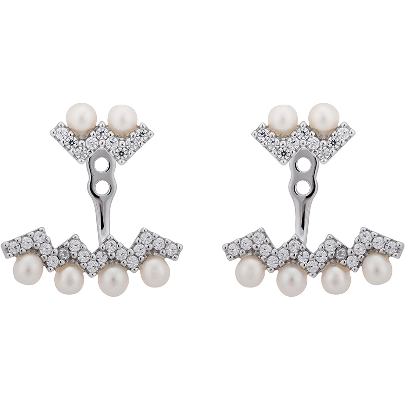 APM Monaco镶晶钻银配珍珠耳环耳钉女 简约耳饰 时尚气质女新款礼物送女友 AE11875XPL