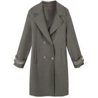 拉夏贝尔秋冬新款宽松显瘦双排扣赫本气质中长毛呢外套女10013509