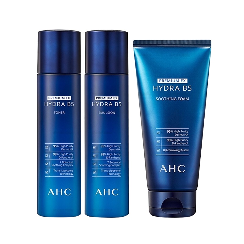 韩国AHC B5玻尿酸水乳补水保湿控油男女士学生面部护肤套装礼盒 B5玻尿酸水乳洗面奶三件套