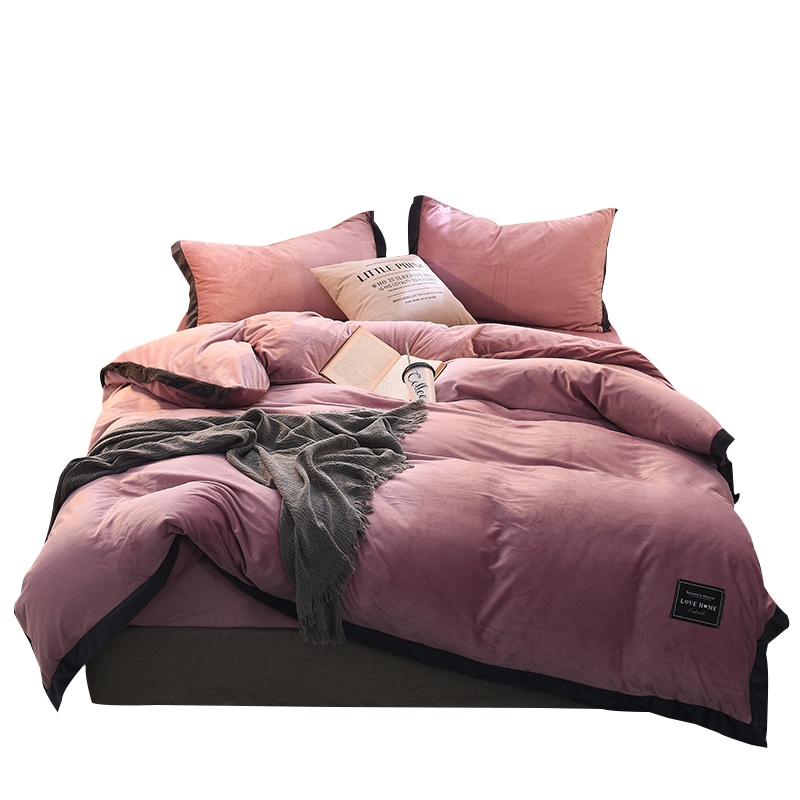 北极绒(Bejirog)家纺 宽边水晶绒四件套双面绒法莱绒床单法兰绒纯色1.8m床品聚酯纤维珊瑚绒被套200×230cm