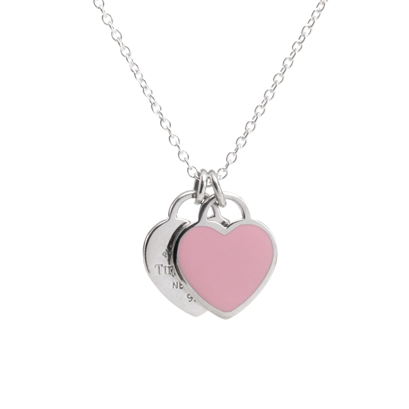 蒂芙尼(Tiffany & Co.) 925银 双心型 粉色珐琅 吊坠项链节日礼物