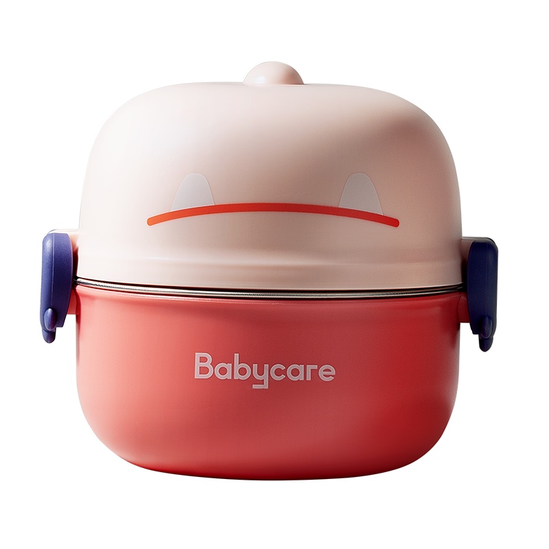 babycare宝宝餐具辅食碗儿童碗防摔防烫婴儿外出辅食碗叉勺子套装恐龙外出碗光栅红