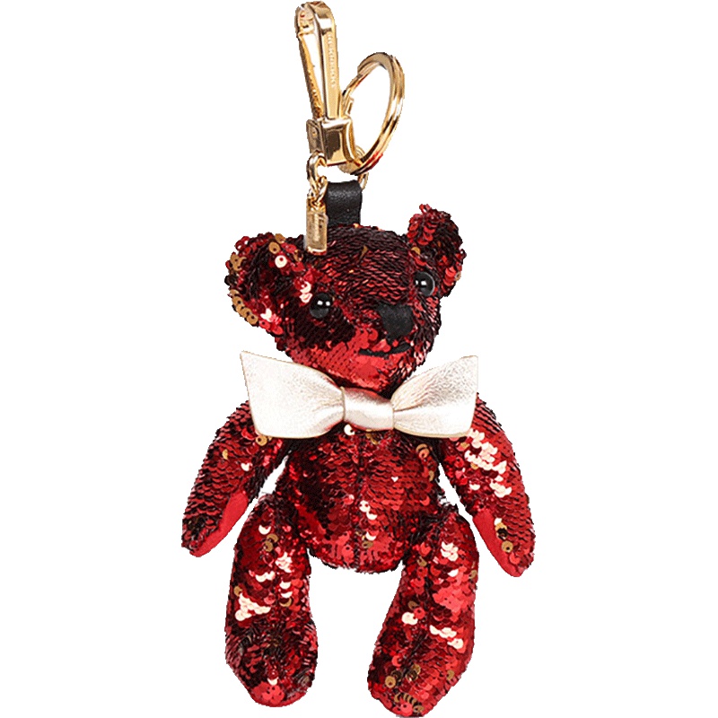 BURBERRY 博柏利 女士红色亮片拼皮革泰迪熊钥匙扣吊饰 80064801