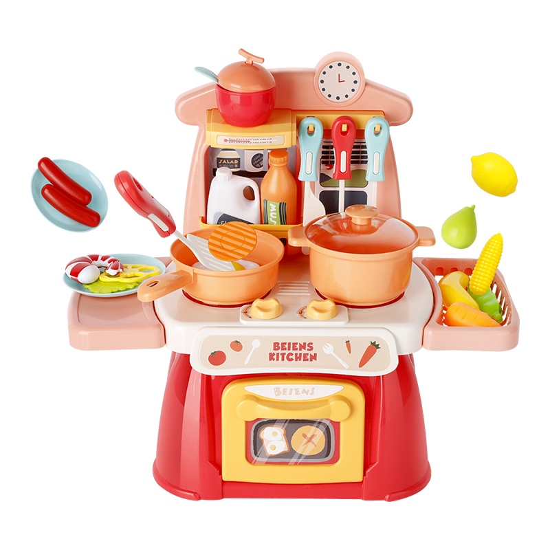 贝恩施儿童厨房玩具过家家套装仿真厨具做饭煮饭男女孩宝宝 迷你小厨房(粉色)135