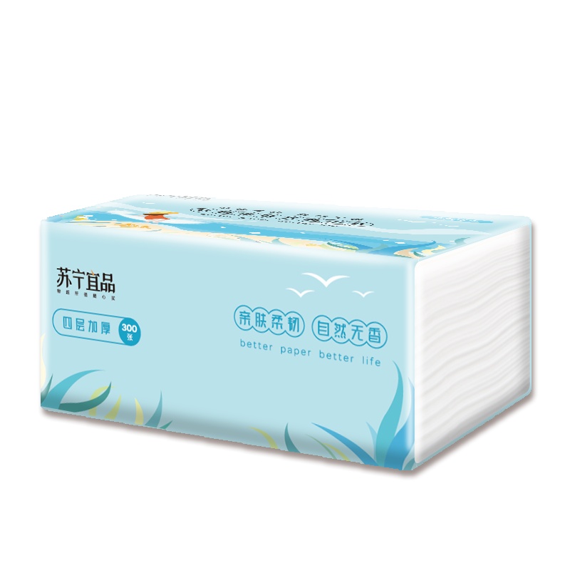 [30包装]苏宁宜品原生木浆抽纸4层300张擦手纸面巾纸