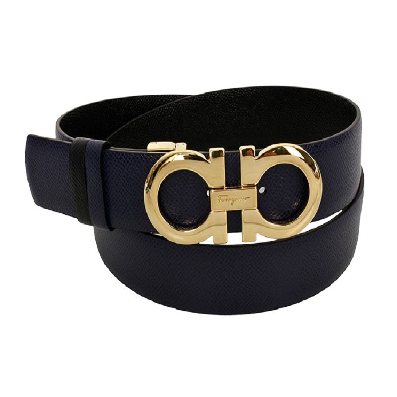 [畅享]Salvatore Ferragamo 菲拉格慕 女士双面黑色裸色皮革优雅铜色双扣皮带