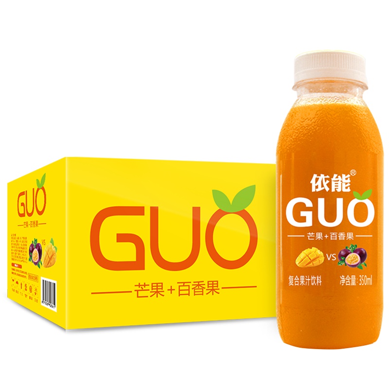 依能 GUO 芒果+百香果 复合果汁饮料 350ml*15瓶 整箱装