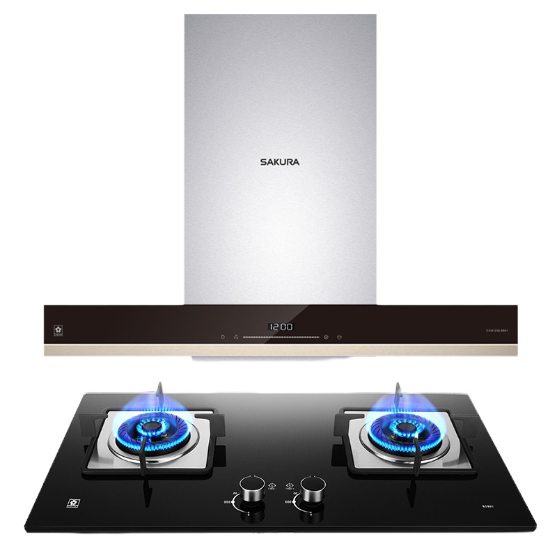 樱花(SAKURA)烟灶套餐 欧式顶吸油烟机智能定时燃气灶双灶厨房烟灶套装8B01+BDB01天然气