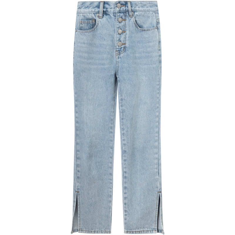 OtherMix九分牛仔裤情人节系列女2021年新款高腰直筒开叉浅色裤子