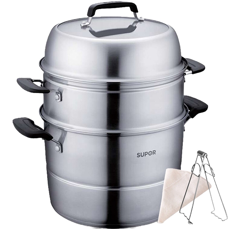 苏泊尔(SUPOR)蒸锅 304不锈钢三层加厚蒸煮锅聚能环复底蒸笼30cm锅具炊具电磁炉燃气灶煤气灶适用SZ30E1