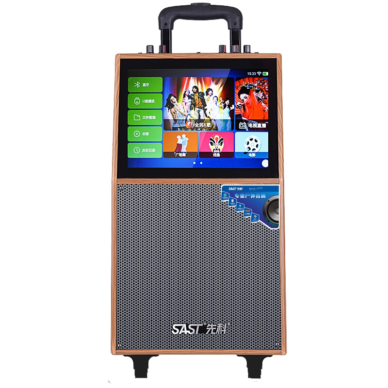 先科(SAST)户外广场舞音响 蓝牙移动拉杆音箱带显示屏 便携式一体机 大功率KTV视频播放器带无线麦克风