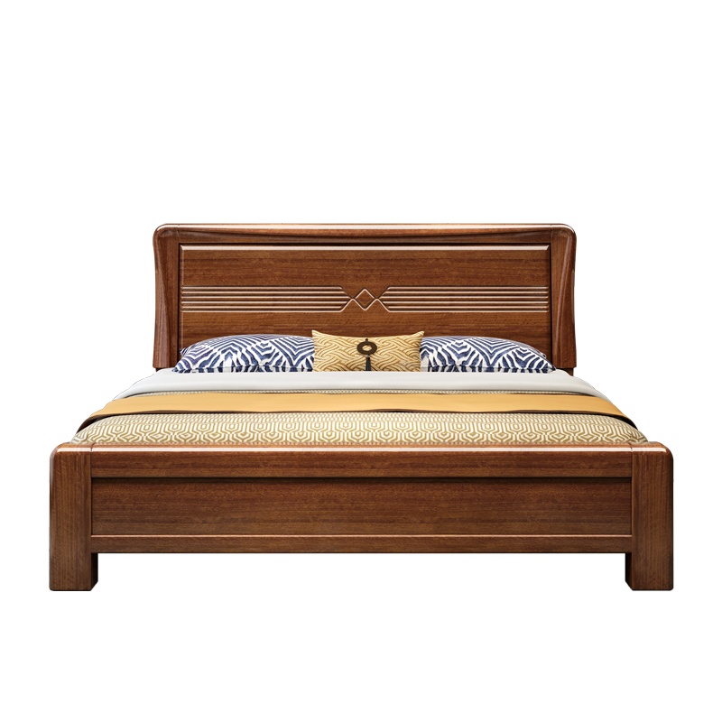 月影梳桐实木床金丝胡桃木现代中式1.8米卧室家具气压储物主卧双人床婚床
