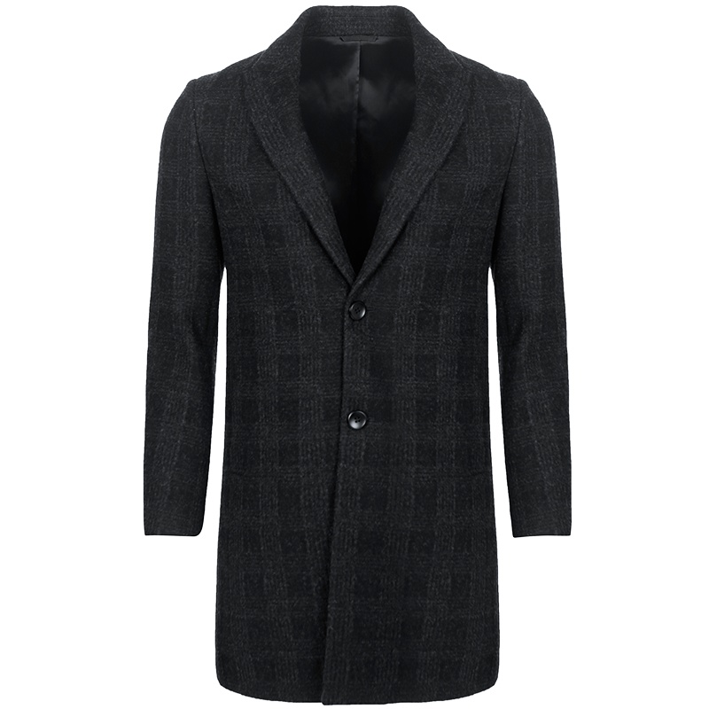 依文毛呢大衣男中长款 英伦风秋冬季毛呢暗格纹外套男士