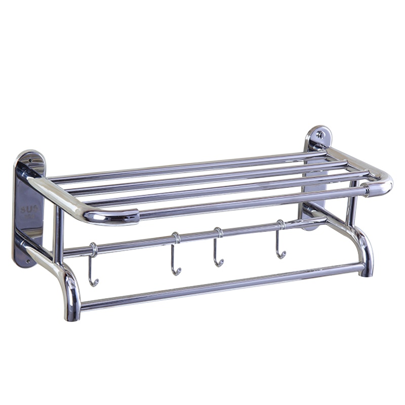 加厚304不锈钢浴巾架毛巾架卫生间毛巾杆浴室置物架带衣钩五金挂件壁挂式卫浴配件