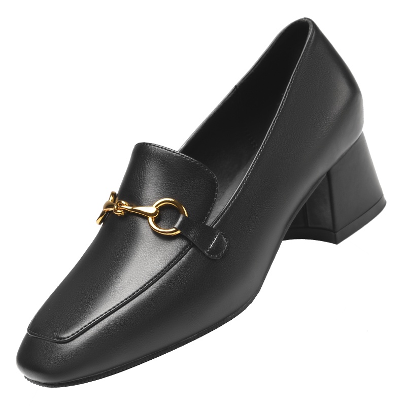 奥康女鞋方头中跟粗跟一脚蹬马衔扣乐福鞋英伦休闲女单鞋