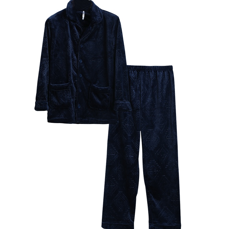 红豆居家法兰绒保暖翻领简约男士居家服睡衣套装