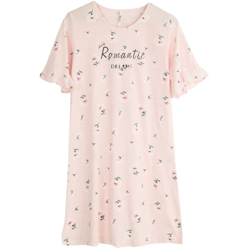 红豆居家(Hodohome) 短袖印花字母纯棉睡裙宽松舒适可外穿家居服睡衣