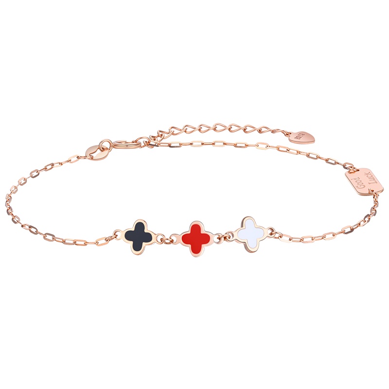 佰色传情18K金彩金手链女四叶草玫瑰金手环官方正品手饰送女友送闺蜜生日情人节礼物