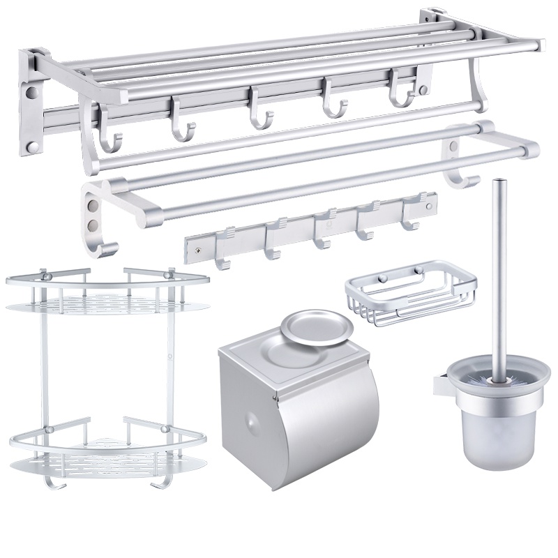 联勒(uniler)太空铝 毛巾架卫生间 浴巾架 免打孔粘胶 浴室挂件 浴室置物架 挂件套装卫浴五金套件6件套