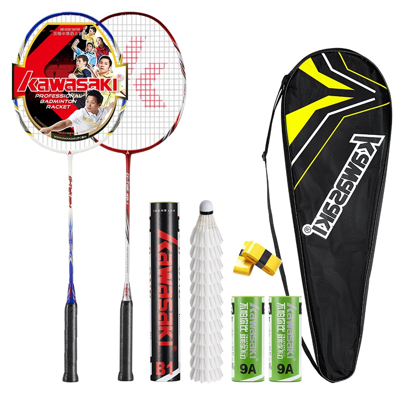 川崎(KAWASAKI)羽毛球拍双拍初级入门级选手男女超轻碳素对拍羽拍赠四件套已穿线KD-1