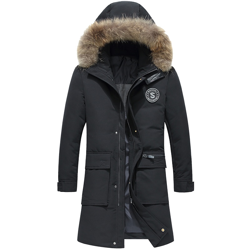 雅鹿男士羽绒服2019新款冬装外套加厚大毛领连帽中长款防寒服潮D