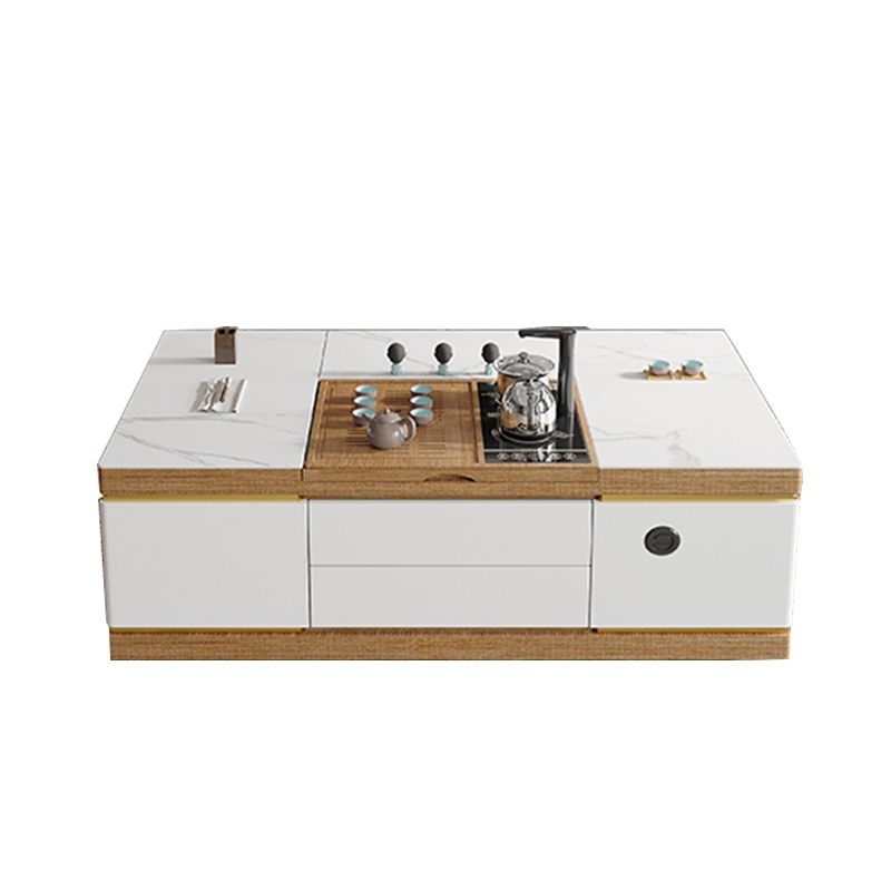 岩板茶几多功能自动升降功夫茶几带茶盘一体茶桌台客厅家用泡茶桌