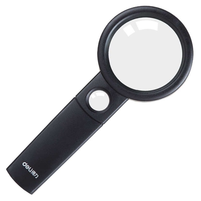 得力(deli)Ф70mm手持高清阅读放大镜(带辅助放大镜)