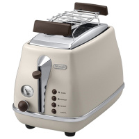 德龙(DeLonghi) CTOV2103家用吐司机 烘烤 加热 解冻 取消按键 2片式多士炉 早餐机 奶白