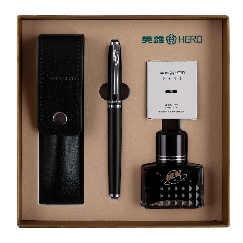 英雄(HERO)钢笔 1088特细商务礼盒装EF尖学生办公练字钢笔0.38mm 六只墨囊