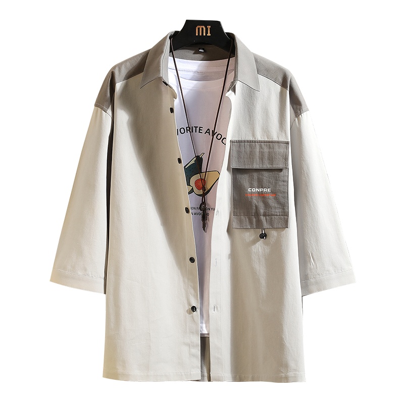 卡帝乐鳄鱼(CARTELO) 夏季男士衬衫时尚印花休闲潮流七分袖衬衣