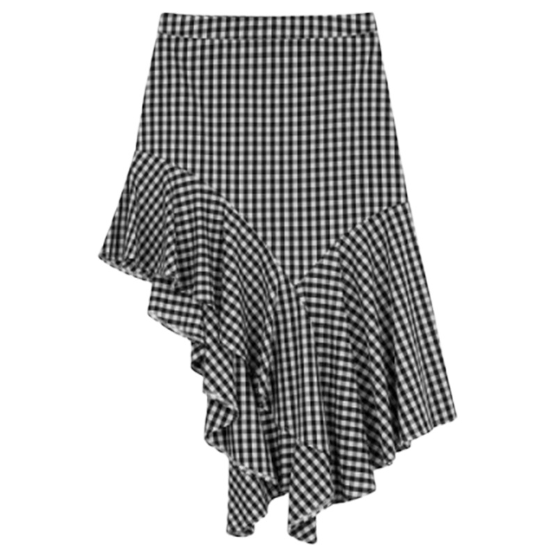 7m裙子女高腰春季格子半身裙百搭学生A字不规则包臀裙70009637