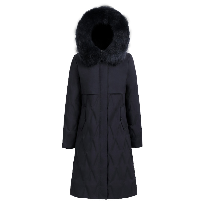 雪中飞女款简约连帽毛领中长款羽绒服