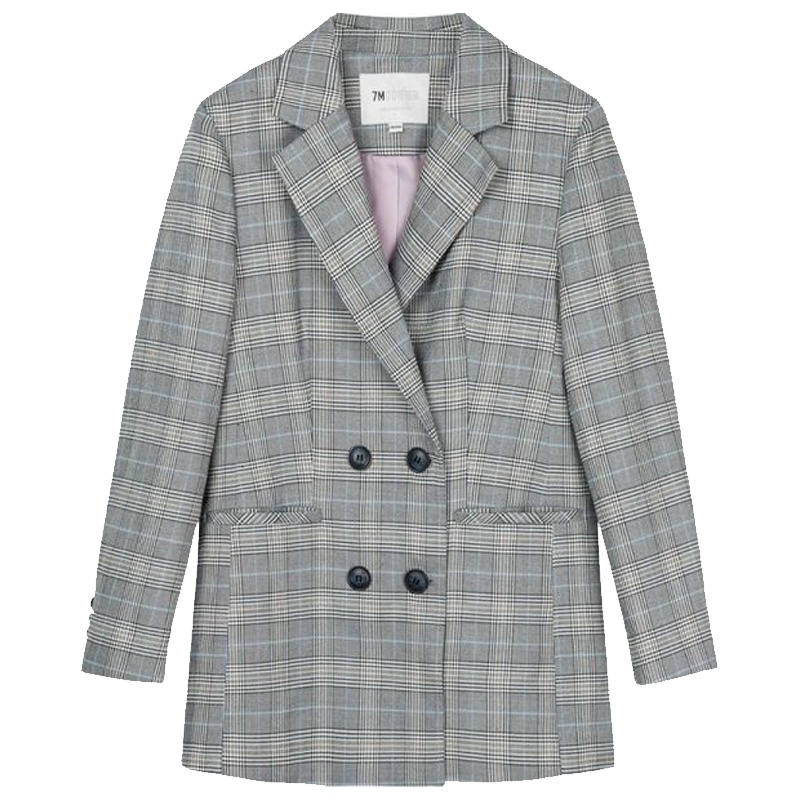 7M新款春季装潮时尚气质女士格子休闲白色职业绑带西服小西装外套女72000815