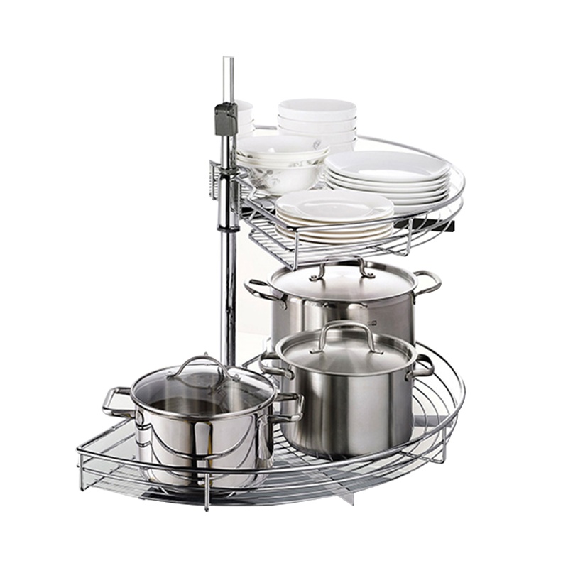 HIGOLD/悍高 橱柜180度转角旋转拉篮 厨房置物收纳篮 预售900柜体线条篮(左右开通用)