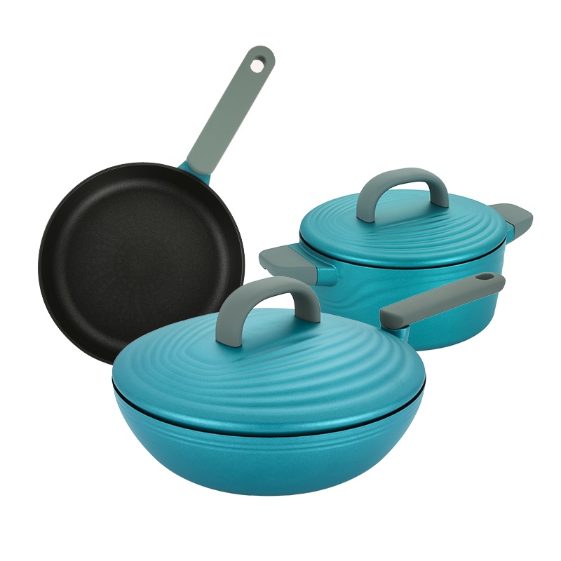 炊大皇(COOKER KING)年轮系列三件套装锅炒锅煎锅汤锅 绿色