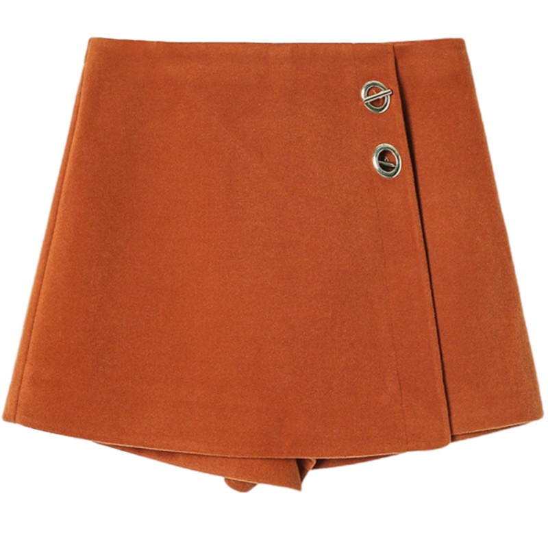 拉夏贝尔短裙女士秋季新款韩版高腰chic半身裙绒面a字裙时尚包臀裙子30084189 深橘 L