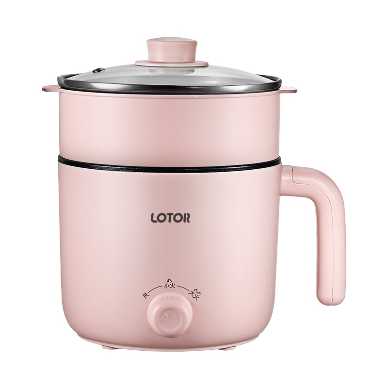 小浣熊电煮锅HM-60C-5 1.2L不粘锅内胆宿舍学生煮面小锅寝室神器迷你火锅两档功率家用多功能小电锅