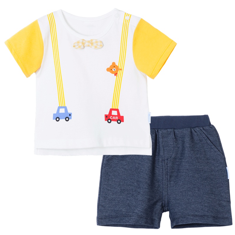 贝贝怡男童装小汽车透气短袖套装夏装款时尚帅气短t短裤182T118