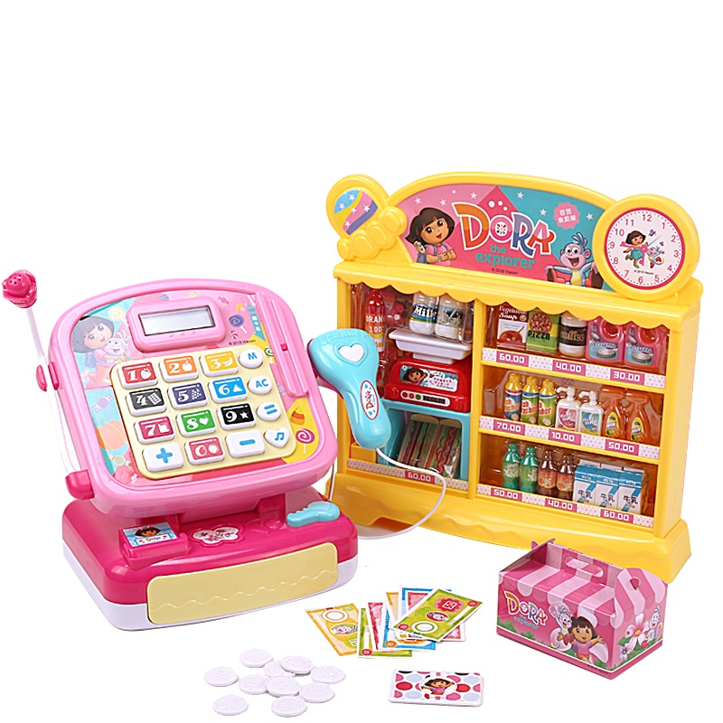 群丰朵拉儿童超市收银机玩具过家家厨房仿真厨具男女孩生日礼物趣味贩卖机(声光系列:2570P仿真超市收银机礼盒装)