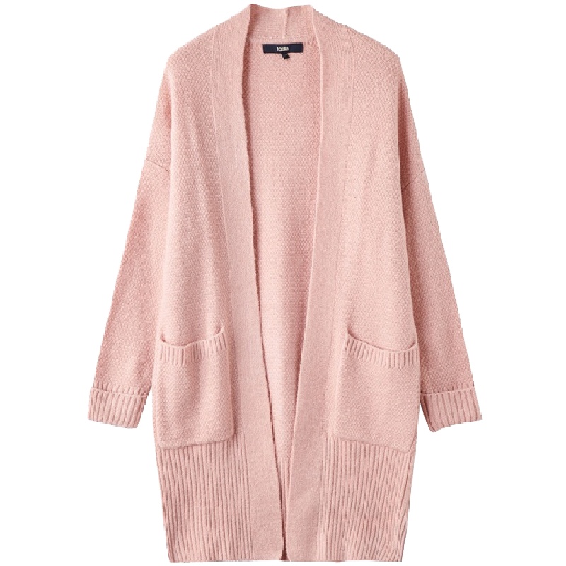 拉夏贝尔春季外搭中长款女韩版宽松V领开衫毛衣外套薄潮针织衫20012355