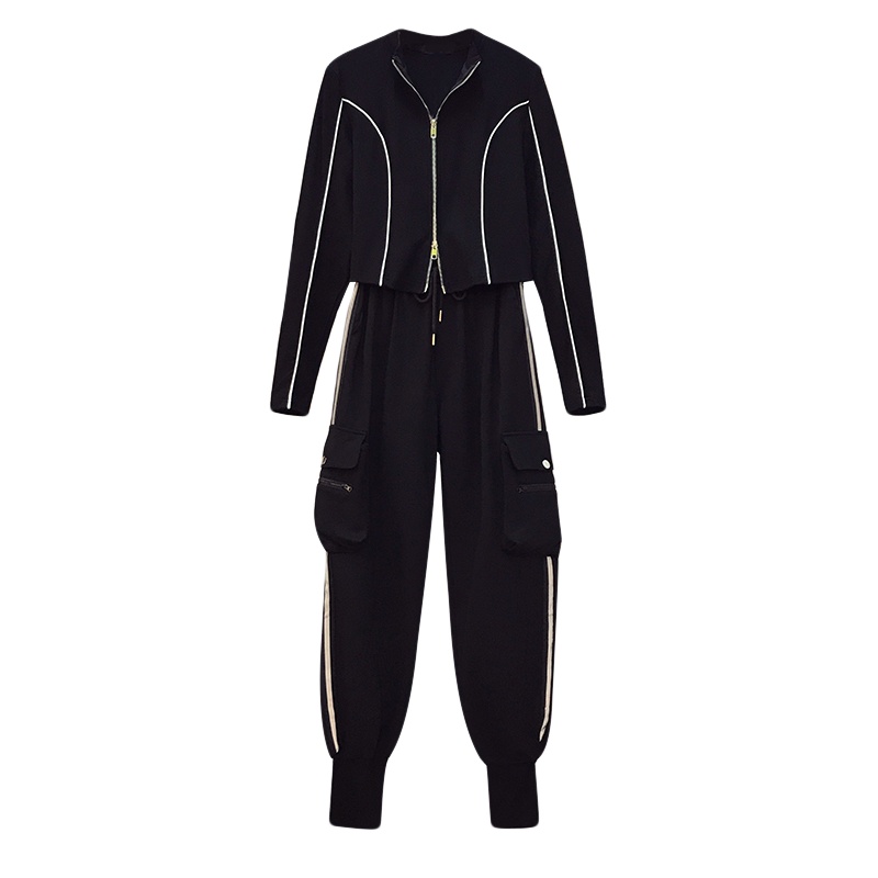 晗亦然2021新款大码女装胖mm时尚设计感减龄运动休闲开衫工装裤套装3106