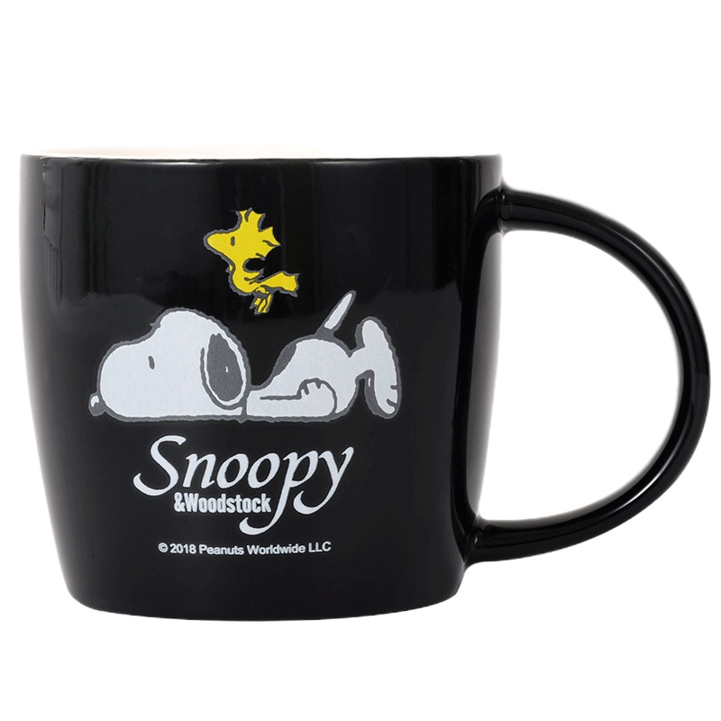史努比(SNOOPY)陶瓷水杯可爱简约风马克杯男女创意个性潮流咖啡喝水杯子 5020黑