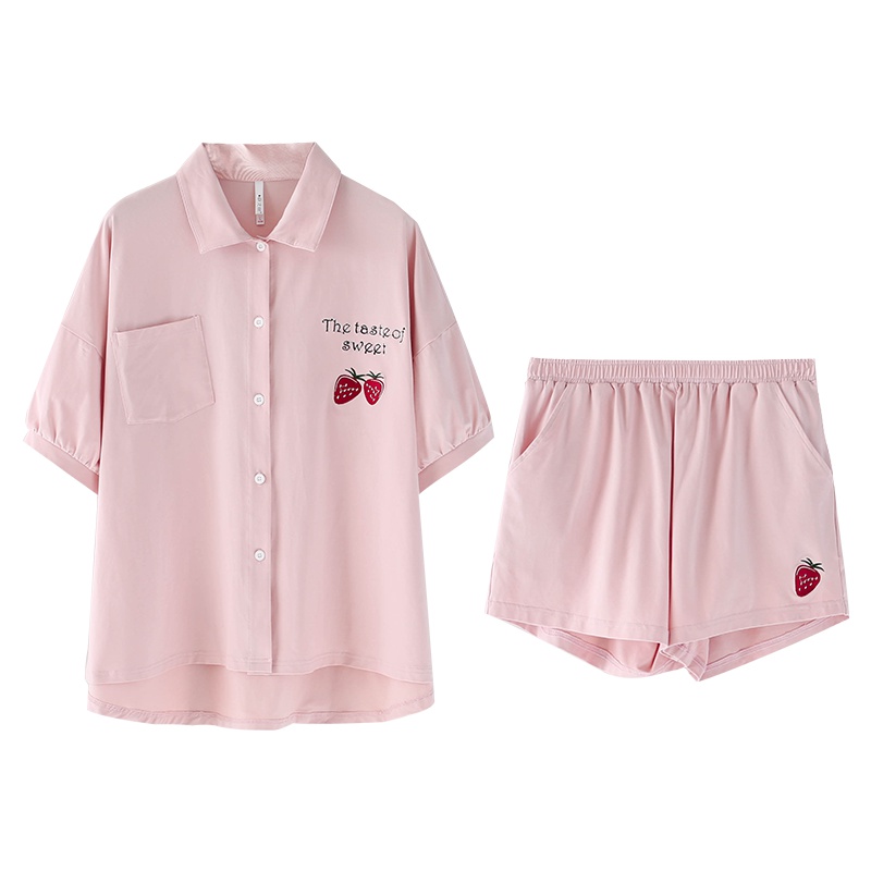 安之伴睡衣女夏时尚甜美棉质开衫短袖运动休闲套装韩版学生家居服