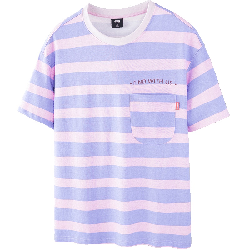 viishow2019夏季新款短袖T恤男 潮牌男士大条纹上衣圆领清凉透气